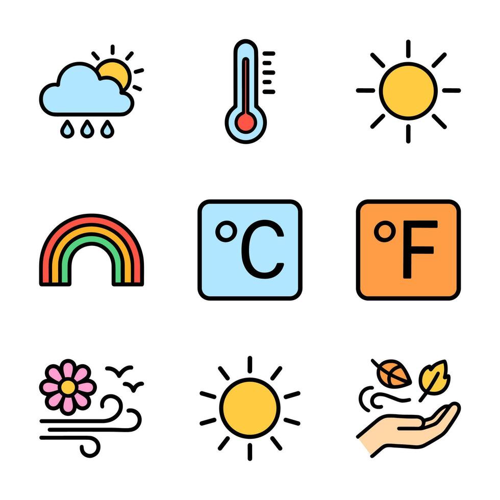Weather icons rain rainbow sun temperature. Icon symbol illustration vector