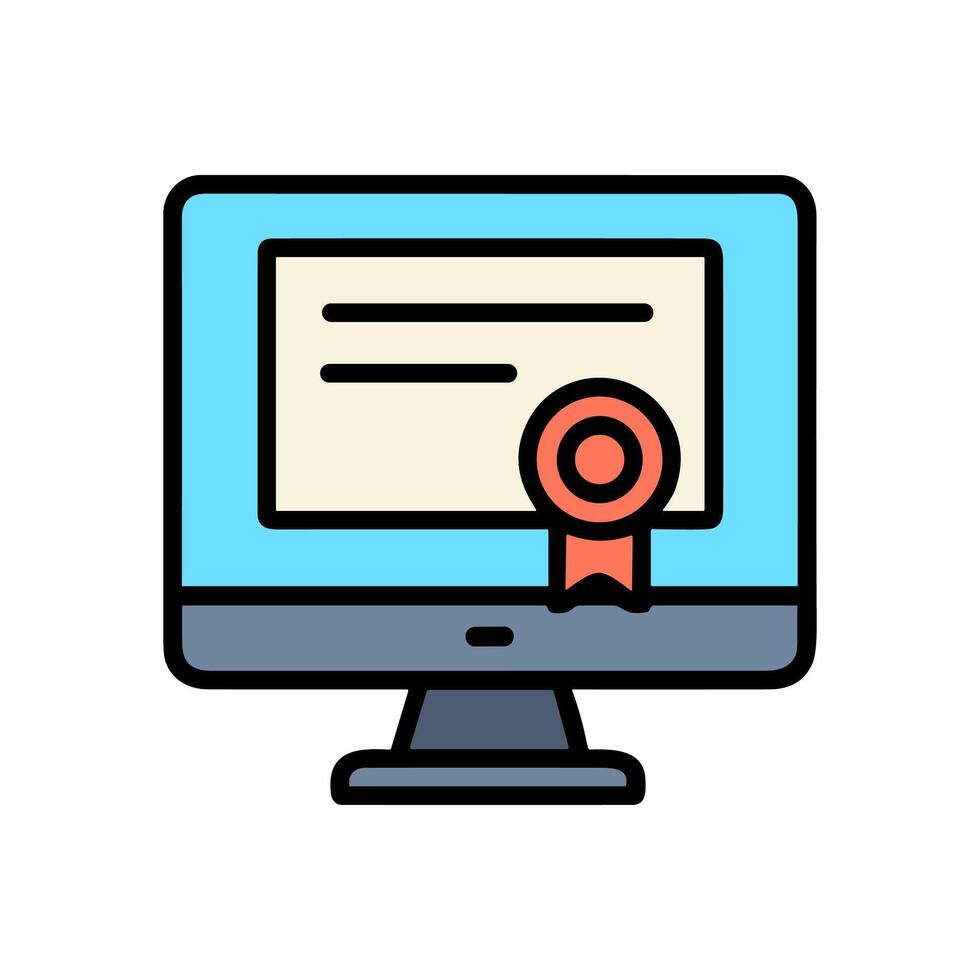 Online certificate on a desktop computer. Icon symbol illustration vector