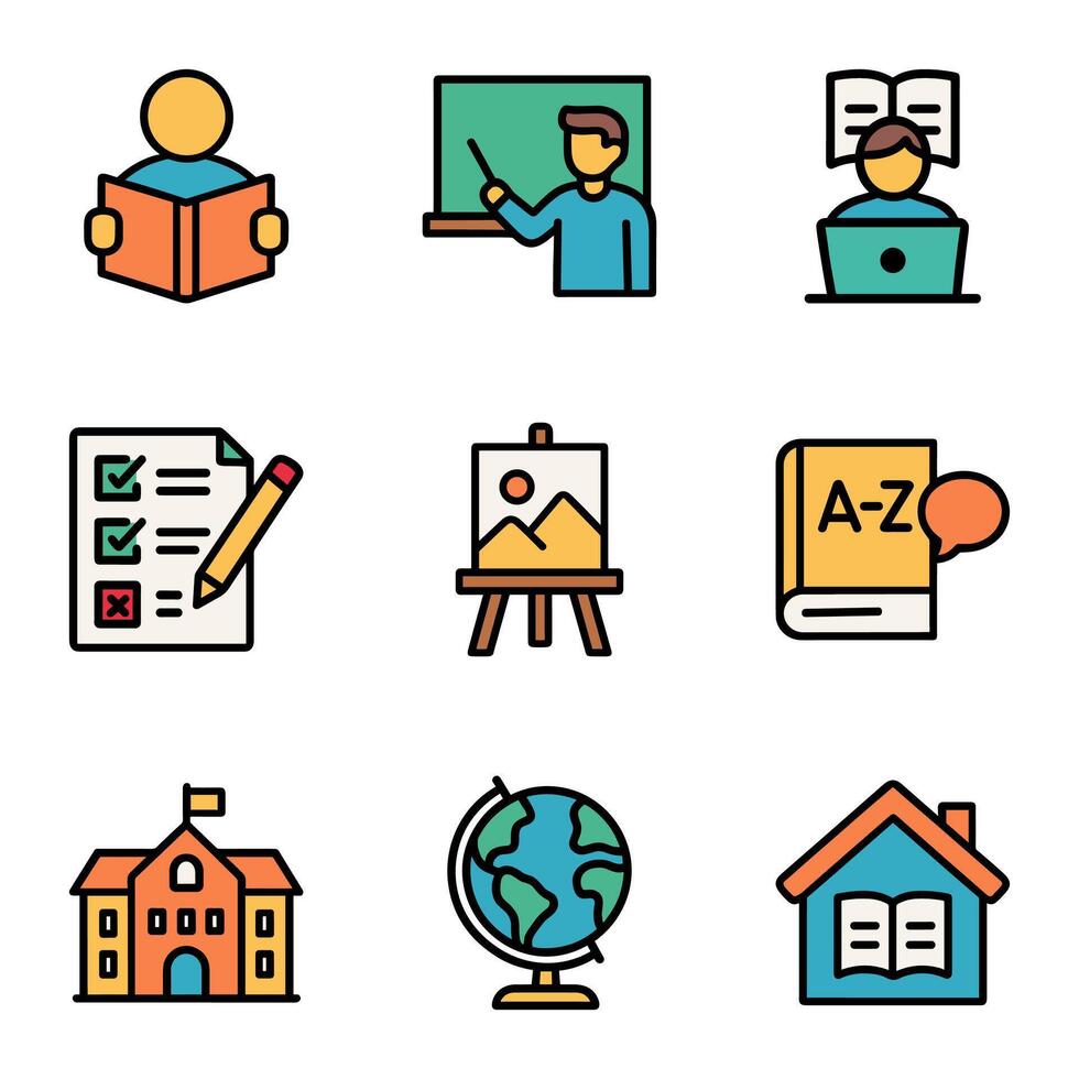 School Icons Illustrate Learning Activities. Icon symbol illustration vector