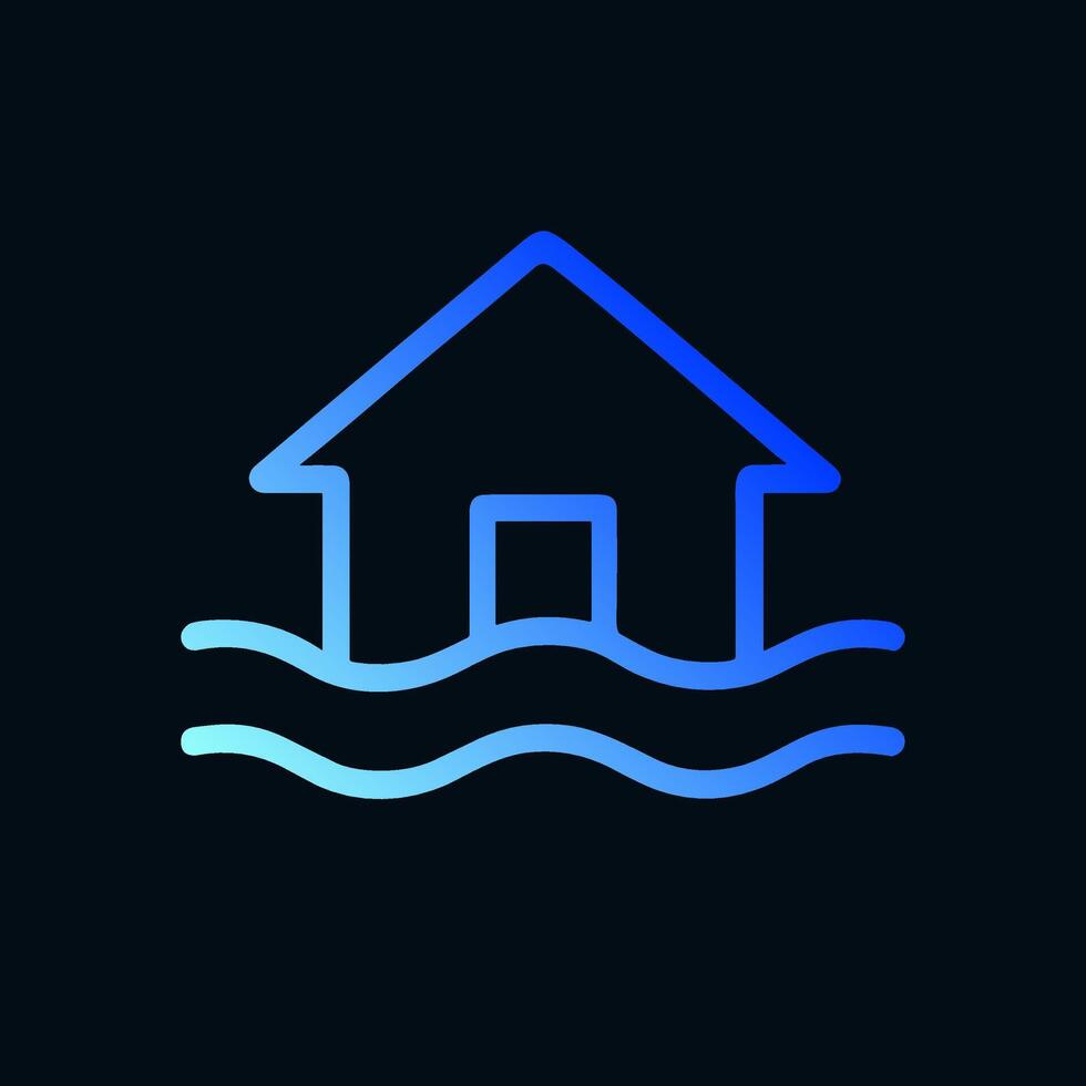 Flooded home icon with blue gradient. Icon symbol illustration vector
