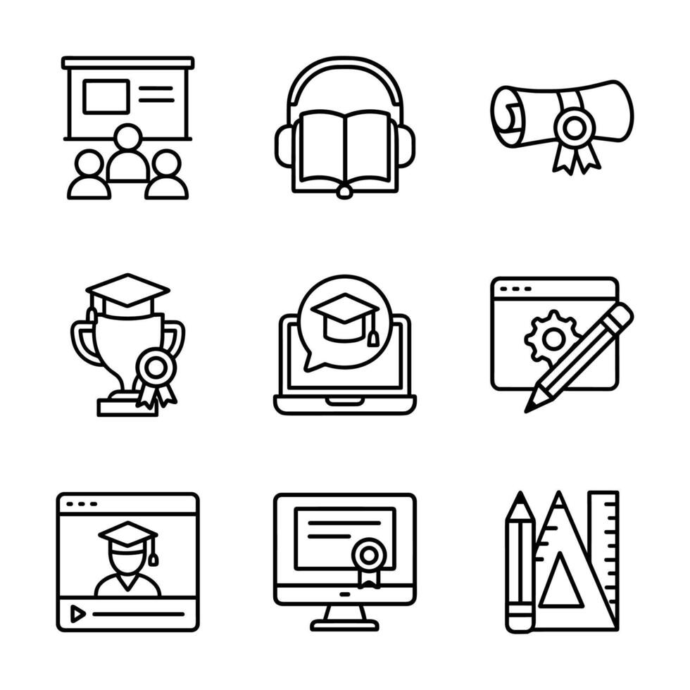 Education outline icons academic resources. Icon symbol illustration vector