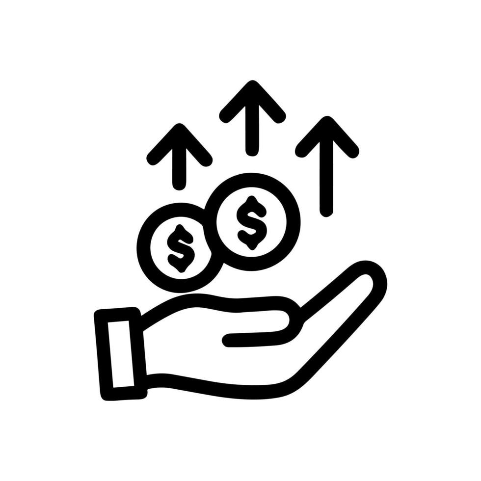 Hand holding wealth ascending fortunes symbol. Icon symbol illustration vector