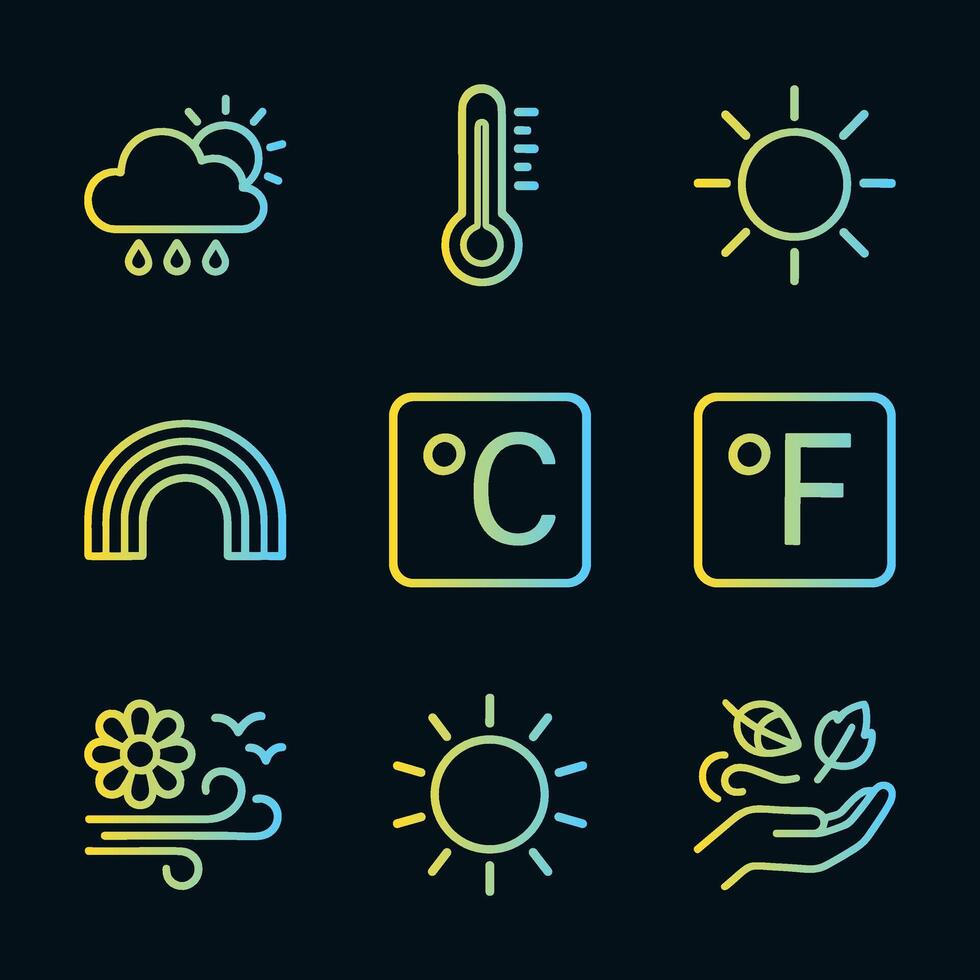 Weather forecast icons glow faintly. Icon symbol illustration vector