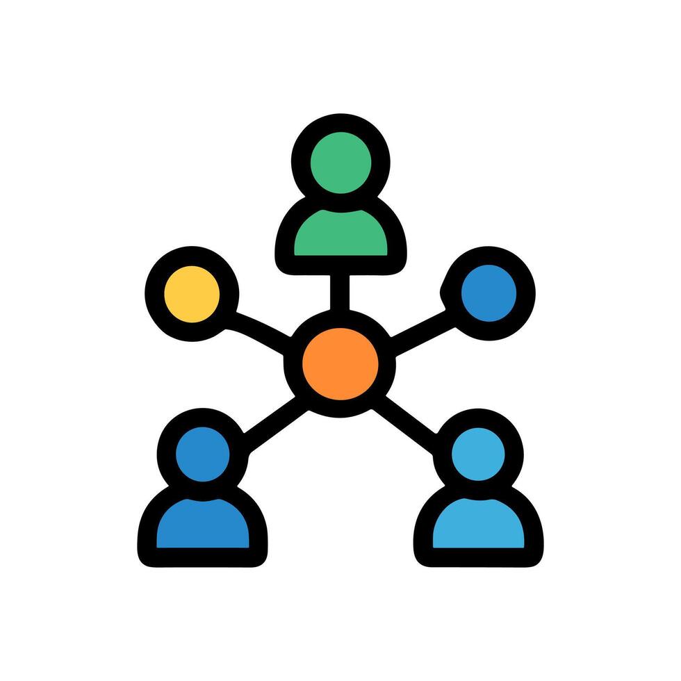 Connected people communication hub vibrant chart. Icon symbol illustration vector