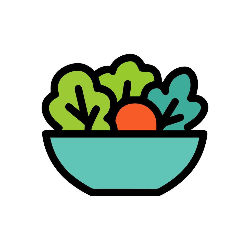 Fresh salad served in blue bowl. Icon Symbol Illustration vector