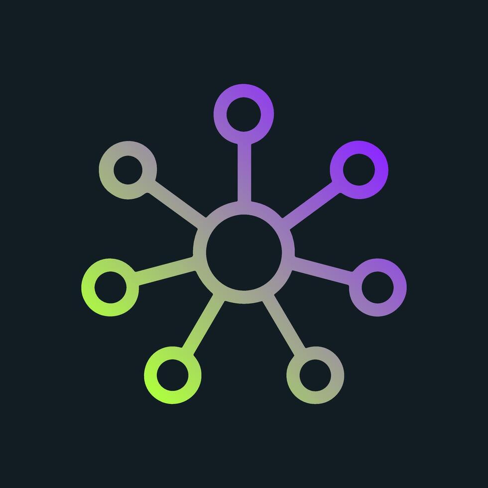 Network of connected purple and green nodes. Icon symbol illustration vector