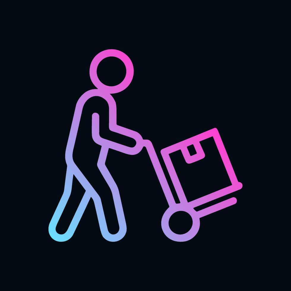 Delivery person carting a packaged box. Icon symbol illustration vector