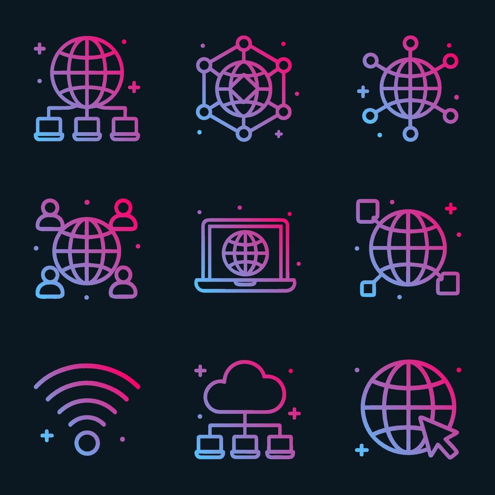 Gradienthued network icons glow softly. Icon symbol illustration vector