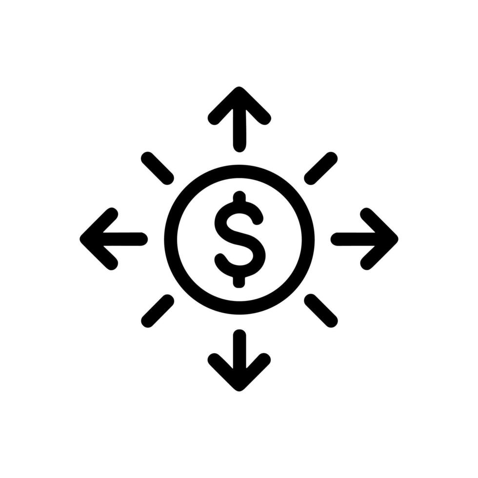 Dollar sign with radiating arrows. Icon symbol illustration vector