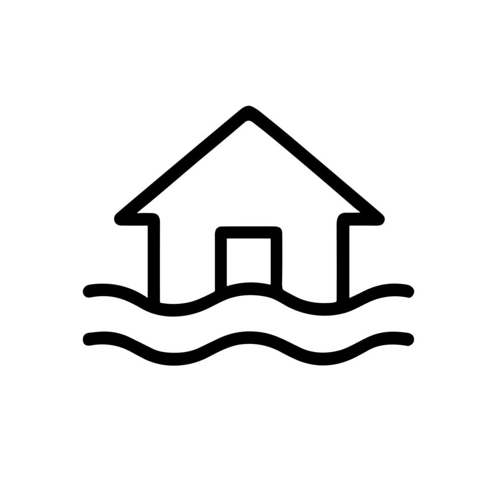 Flooded House Water engulfs home. Icon symbol illustration vector