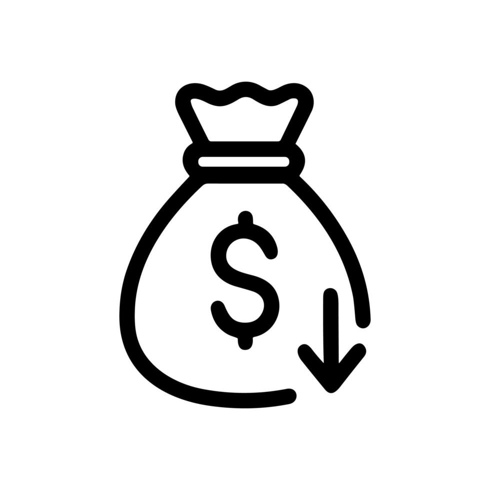 Decreasing funds Bag of money. Icon symbol illustration vector