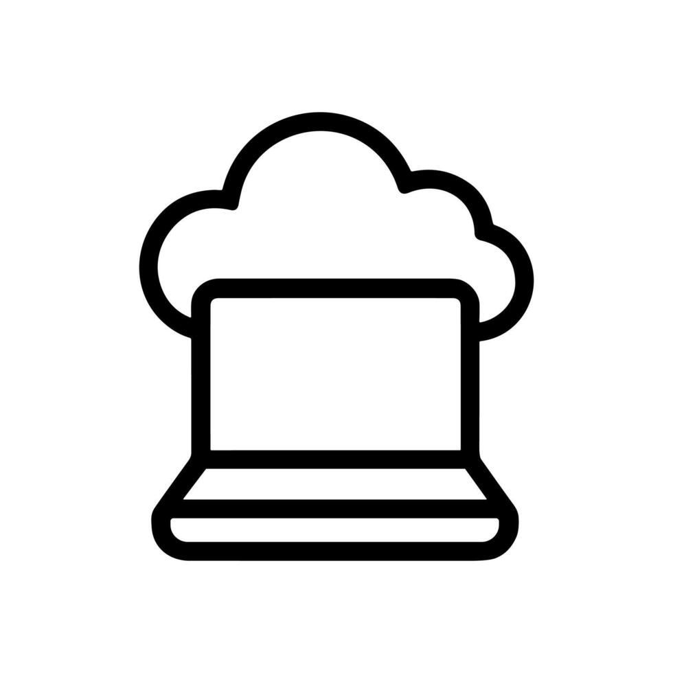 Cloudbased laptop with streamlined minimalist design. Icon symbol illustration vector
