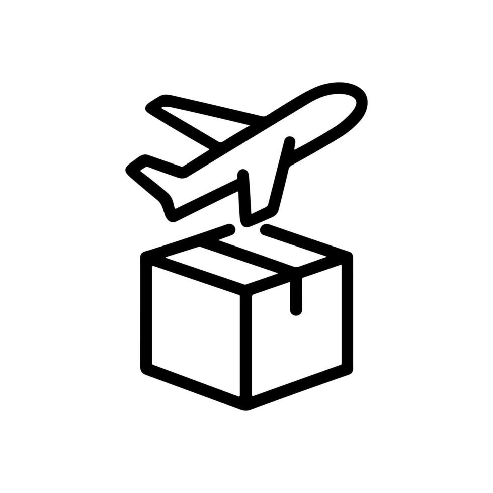 Express delivery plane atop package. Icon symbol illustration vector
