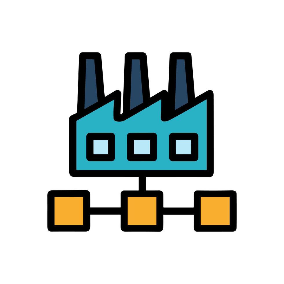 Connected factory distribution and production chains. Icon symbol illustration vector