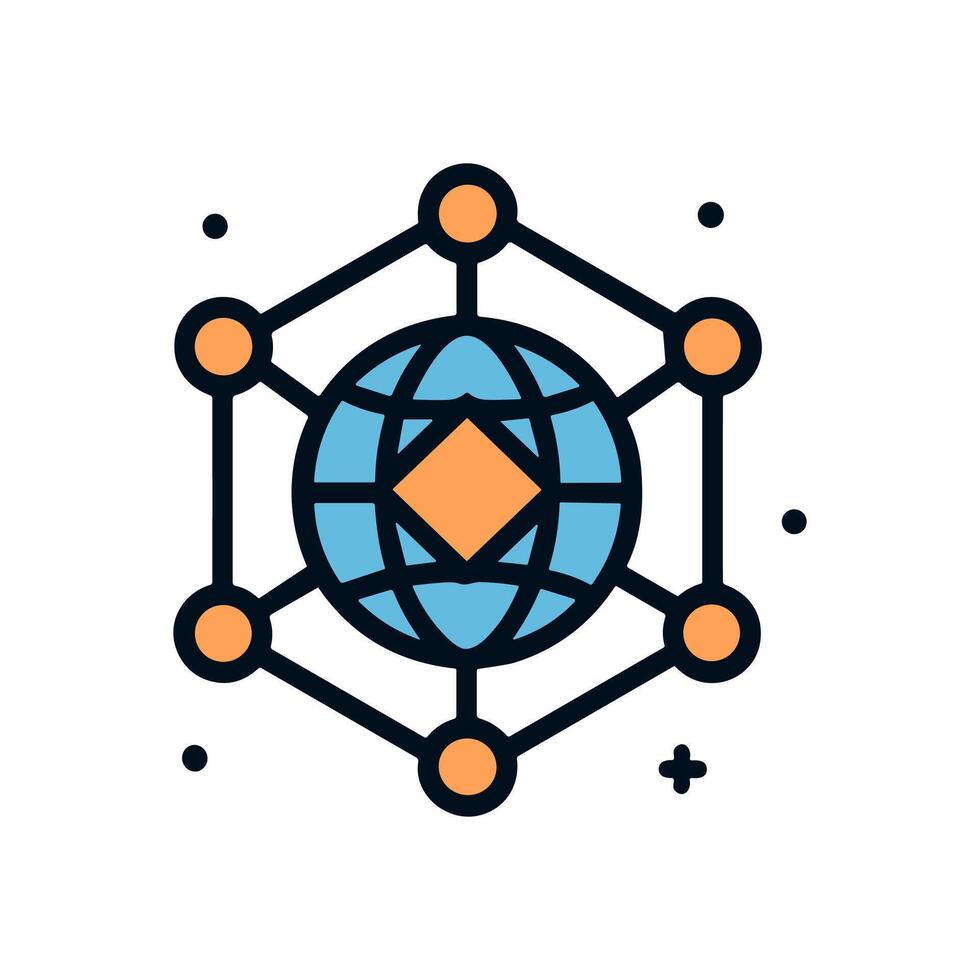 Interconnected World Global Network Hub. Icon symbol illustration vector