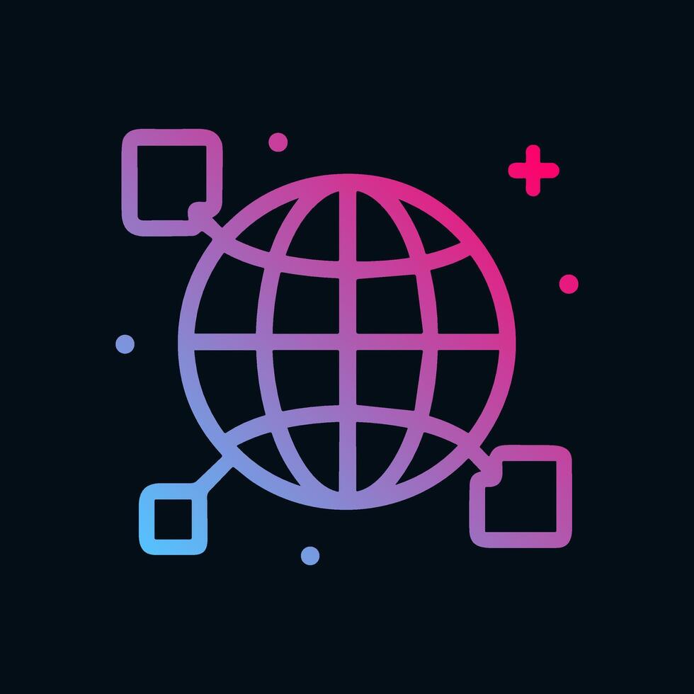 Connected world network with added documents. Icon symbol illustration vector