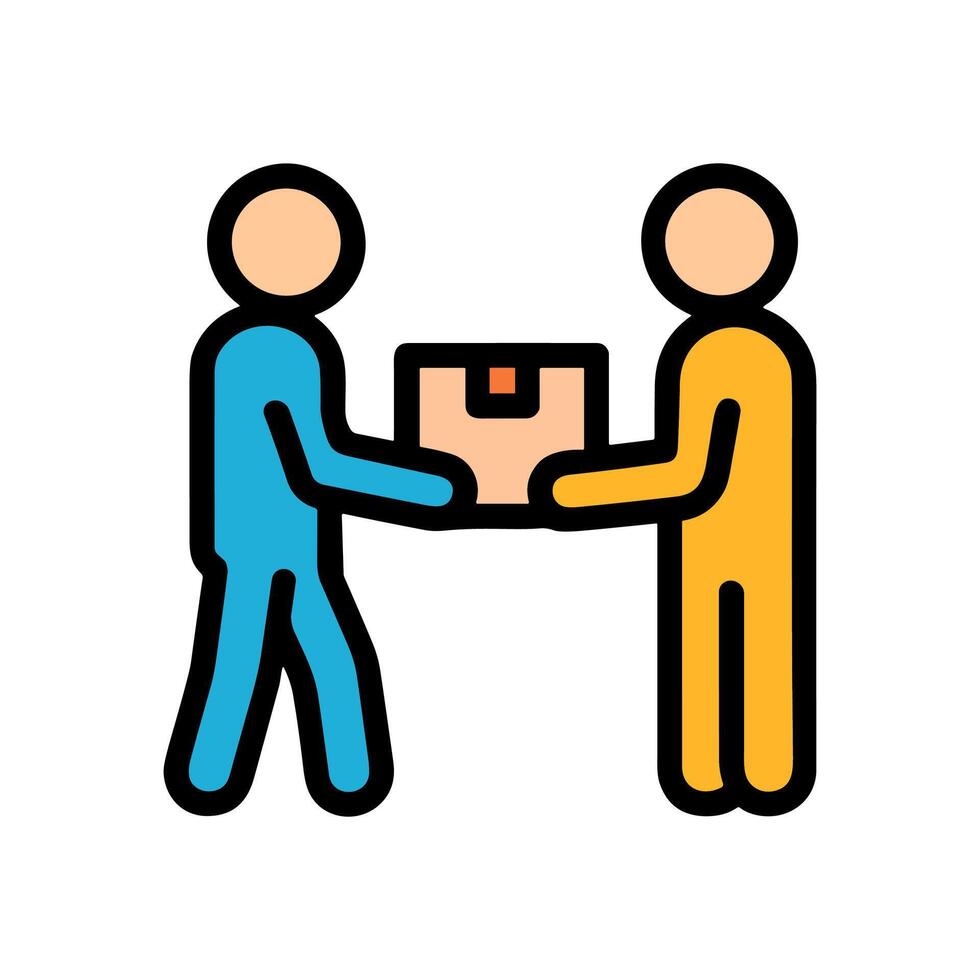 Two people exchanging package icon. Icon symbol illustration vector