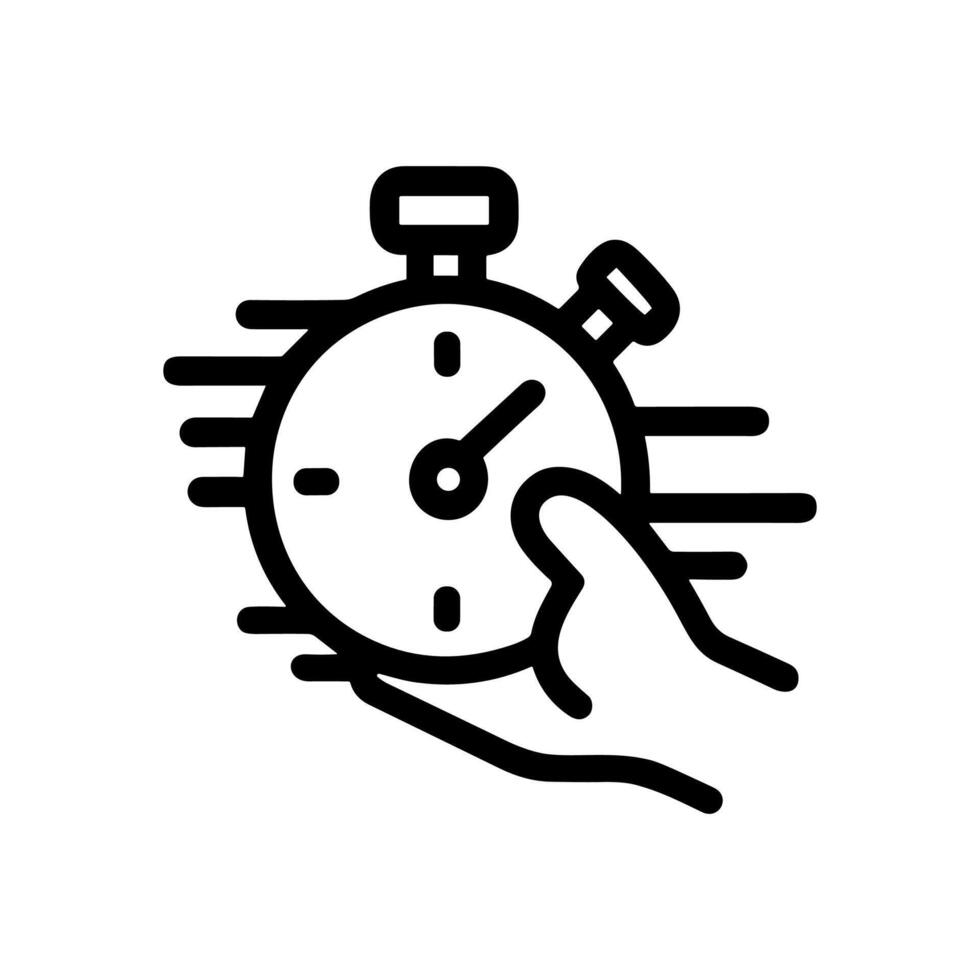 Hand speeds up stopwatch action motion. Icon symbol illustration vector
