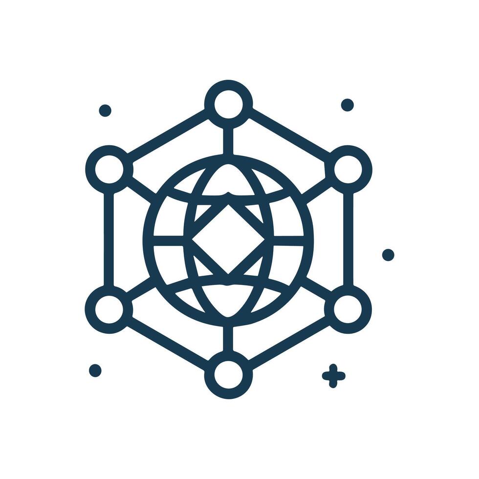 Connected world network structure in hexagon. Icon symbol illustration vector