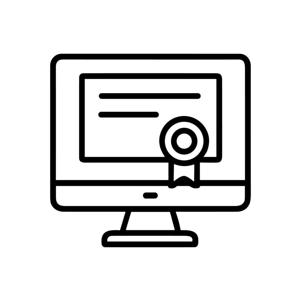 Online diploma on computer monitor. Icon symbol illustration vector