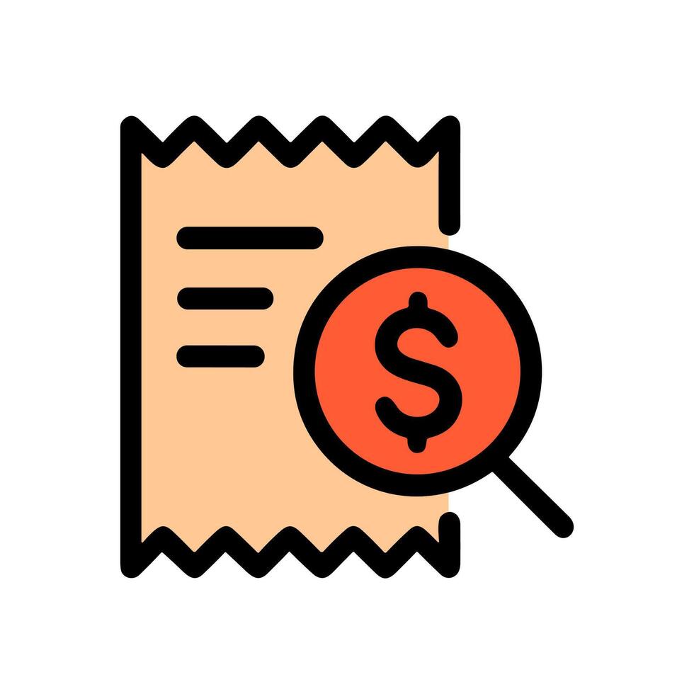 Invoice check magnifying the dollar amount. Icon symbol illustration vector