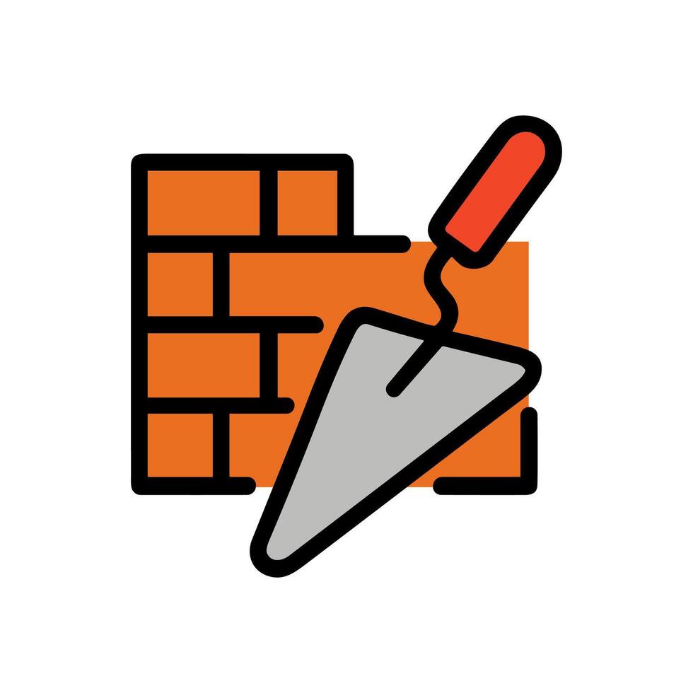 Construction work Brick wall and trowel. Icon Symbol Illustration vector
