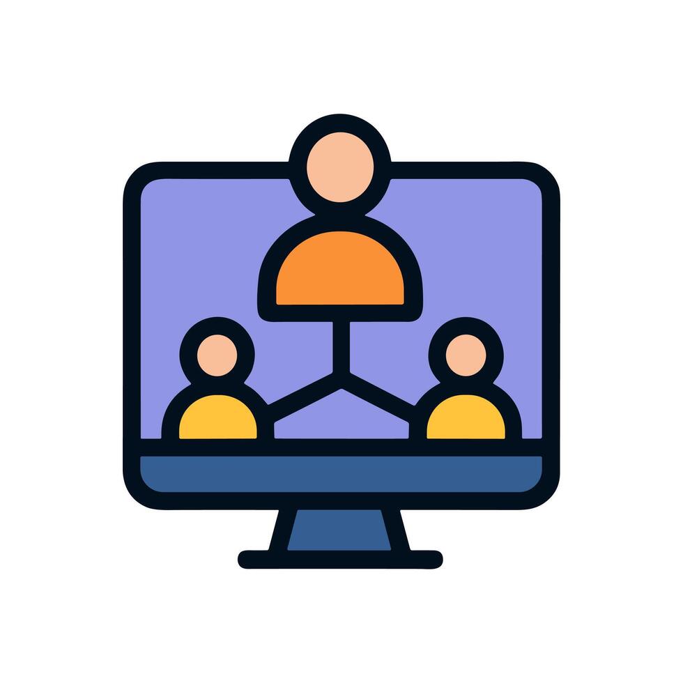 Virtual meeting on a desktop computer. Icon symbol illustration vector
