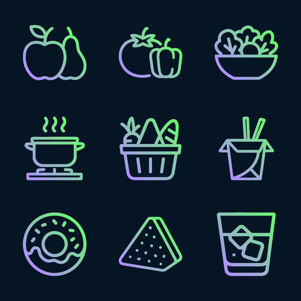 Gradient food icons on dark background Icon Symbol Illustration vector