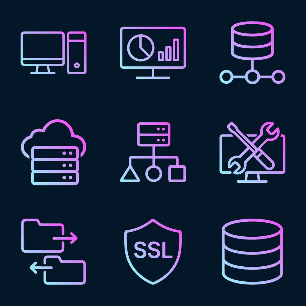 Colorful technology icons arranged neatly. Icon Symbol Illustration vector