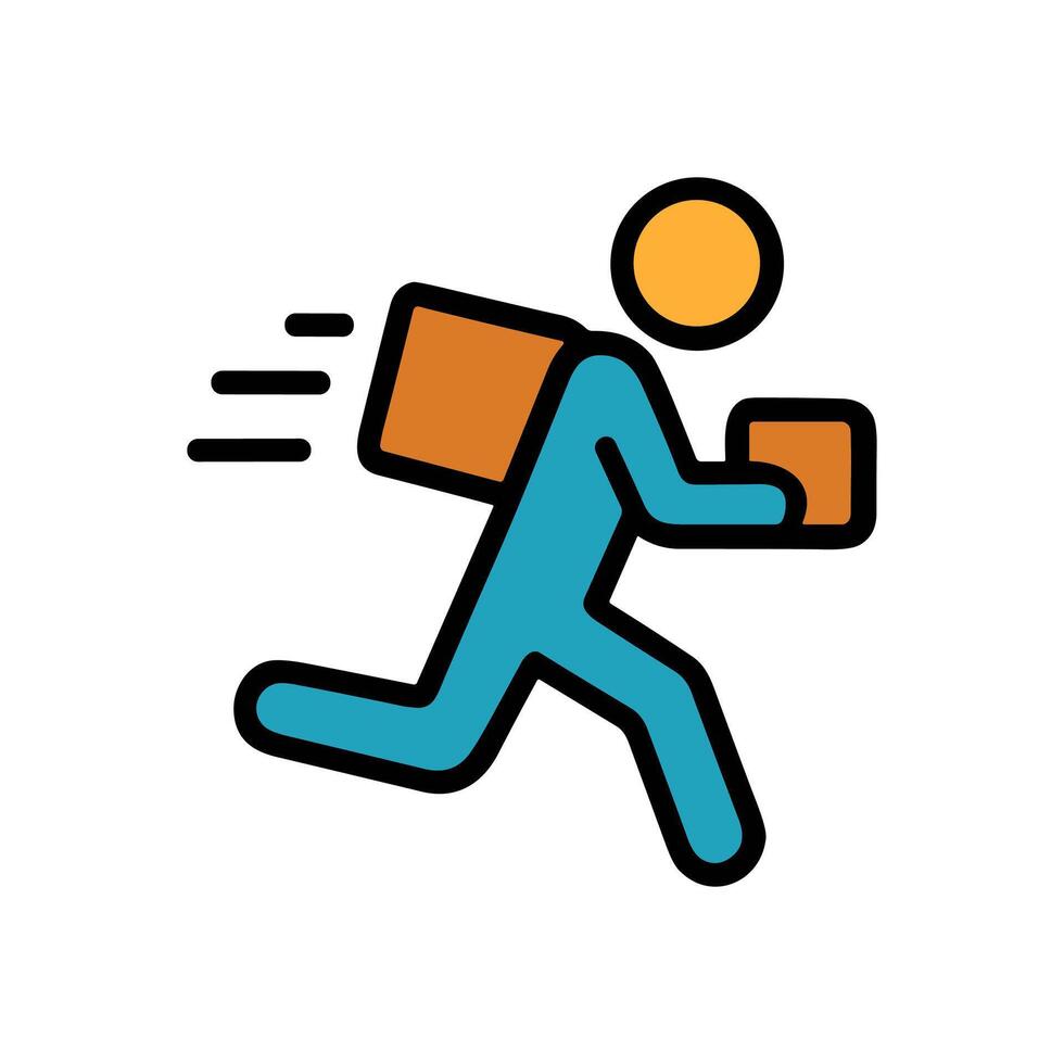 Speedy delivery person carrying packages. Icon symbol illustration vector
