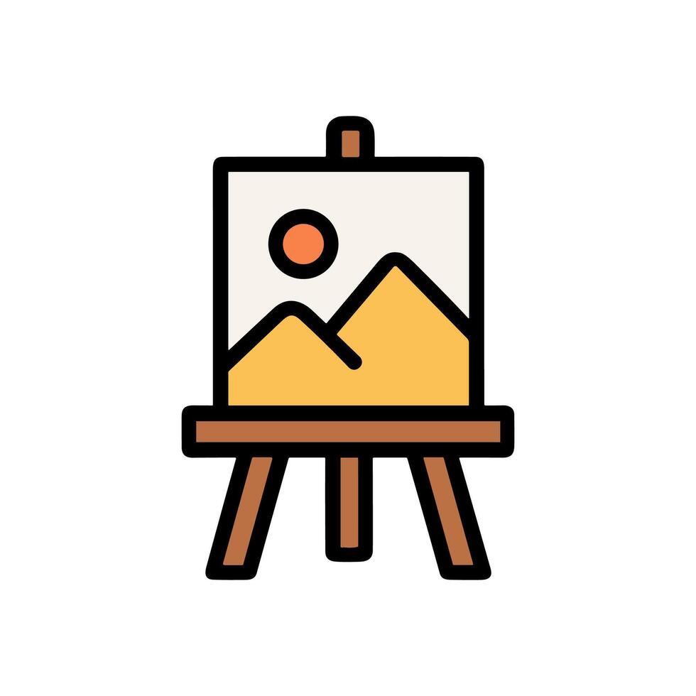 Artistic easel displaying landscape painting. Icon symbol illustration vector