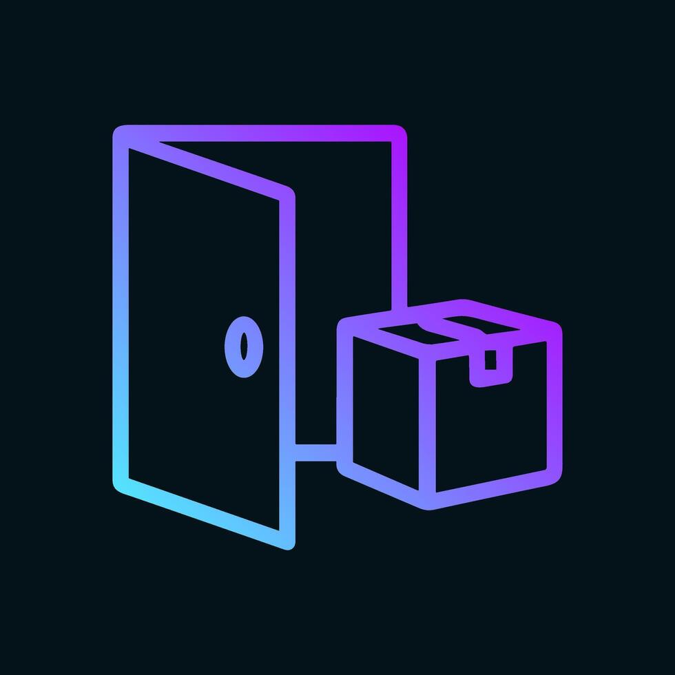 Delivery box outside open doorway. Icon symbol illustration vector
