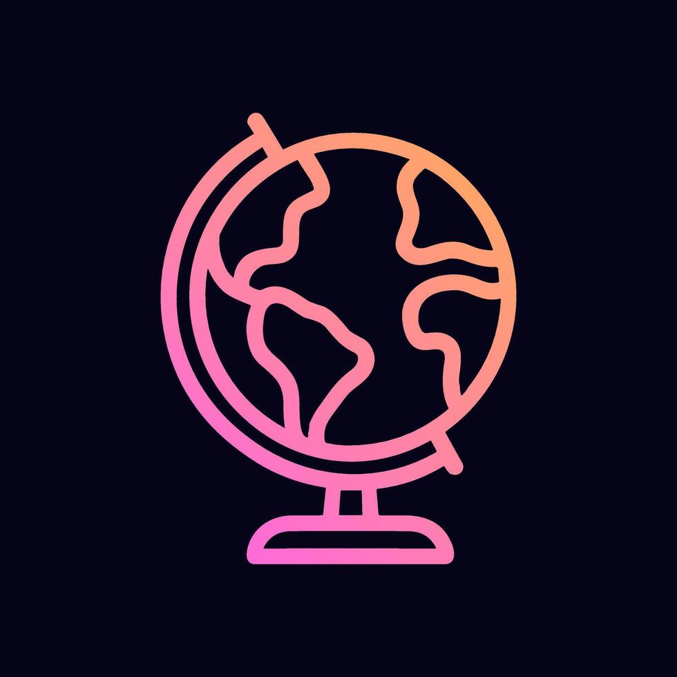 Glowing globe icon on dark background. Icon symbol illustration vector