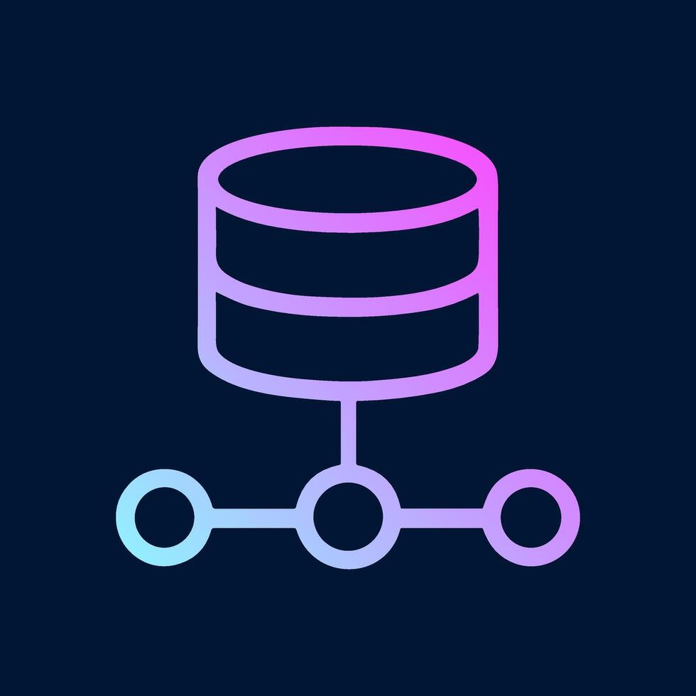 Gradient database connected to three nodes. Icon Symbol Illustration vector