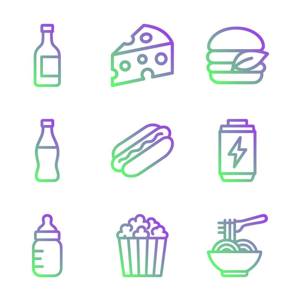 Gradient icons of various foods. Icon Symbol Illustration vector