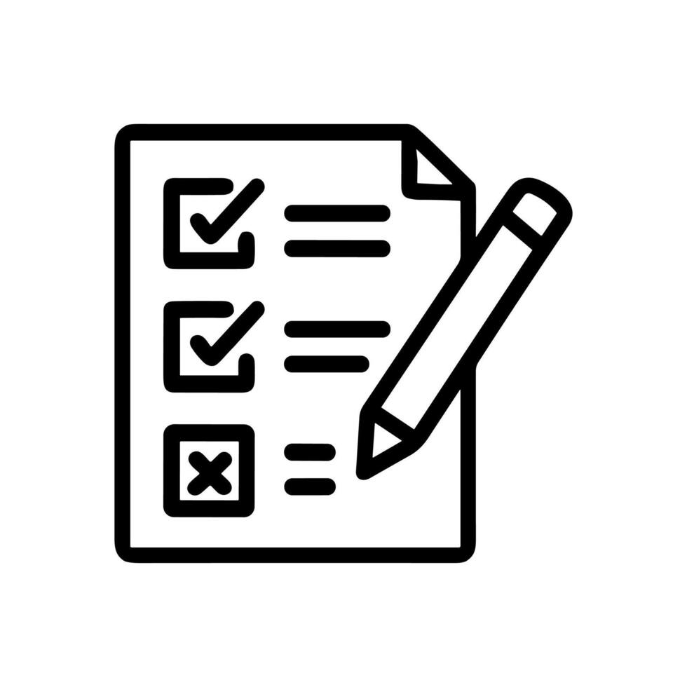Completed checklist with pencil present. Icon symbol illustration vector