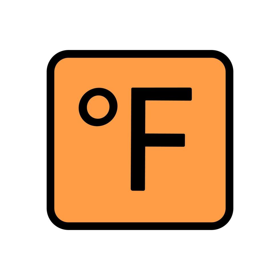 Fahrenheit symbol in an orange square. Icon symbol illustration vector