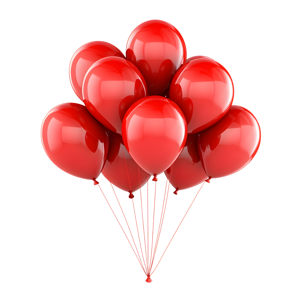 Vibrant bunch of glossy red balloons against transparent background png