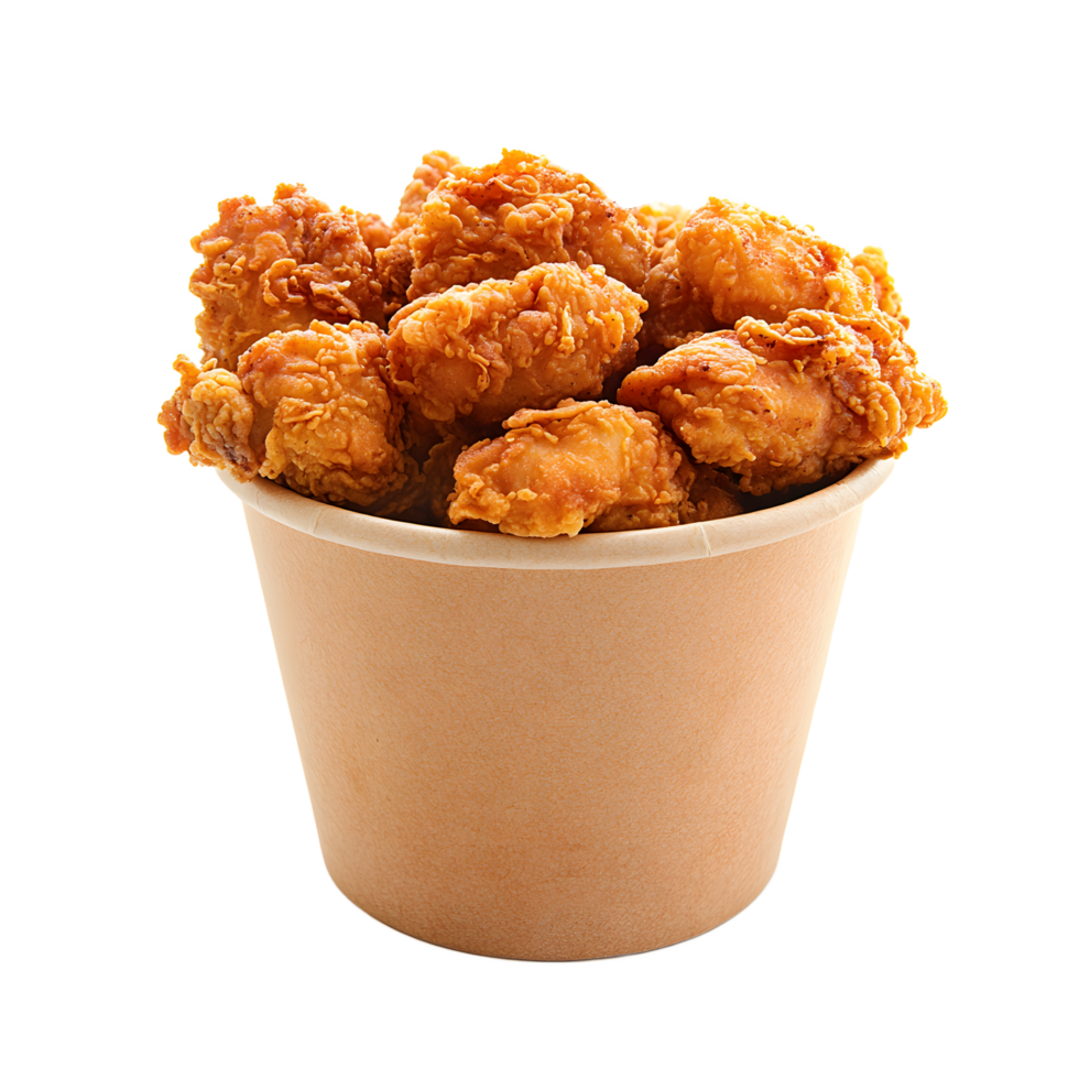 Crispy Fried Chicken Pieces in a Disposable Paper Container png