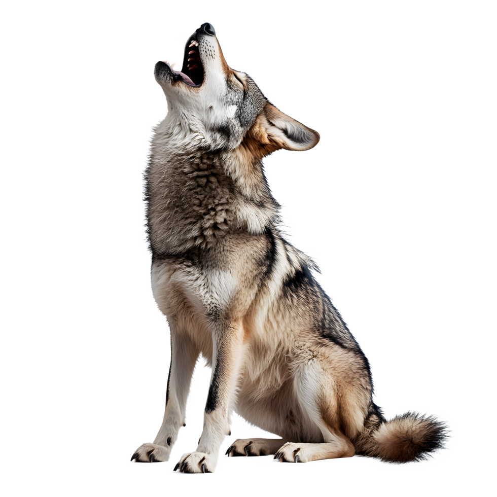 Majestic Coyote Howling, Isolated on Transparent Background png