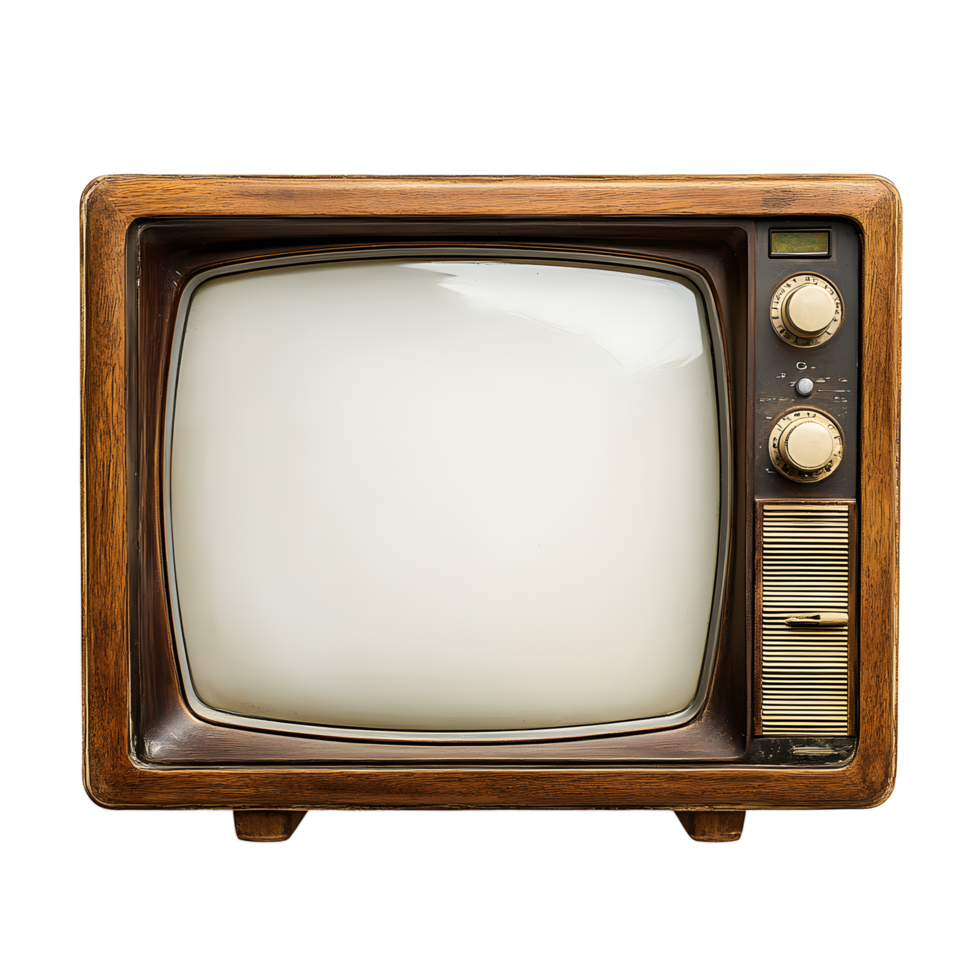 Vintage Wooden-Framed Television with Blank Screen png
