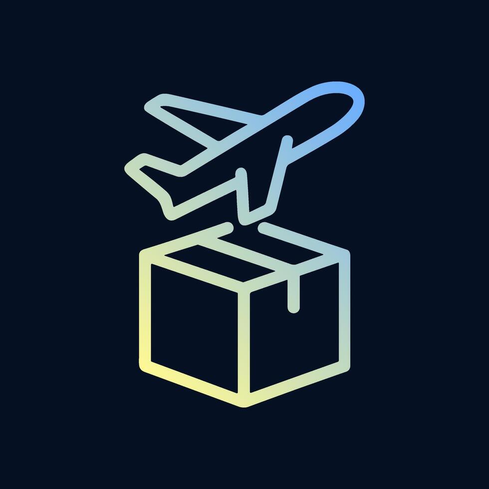 Air delivery package takes flight. Icon symbol illustration vector