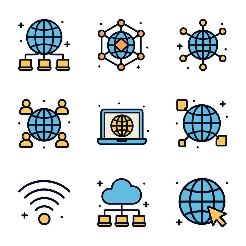 Global Connectivity a network of interconnected diagrams. Icon symbol illustration vector