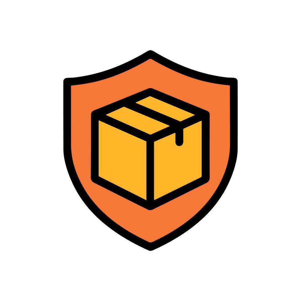 Secure package depicted inside protective shield. Icon symbol illustration vector