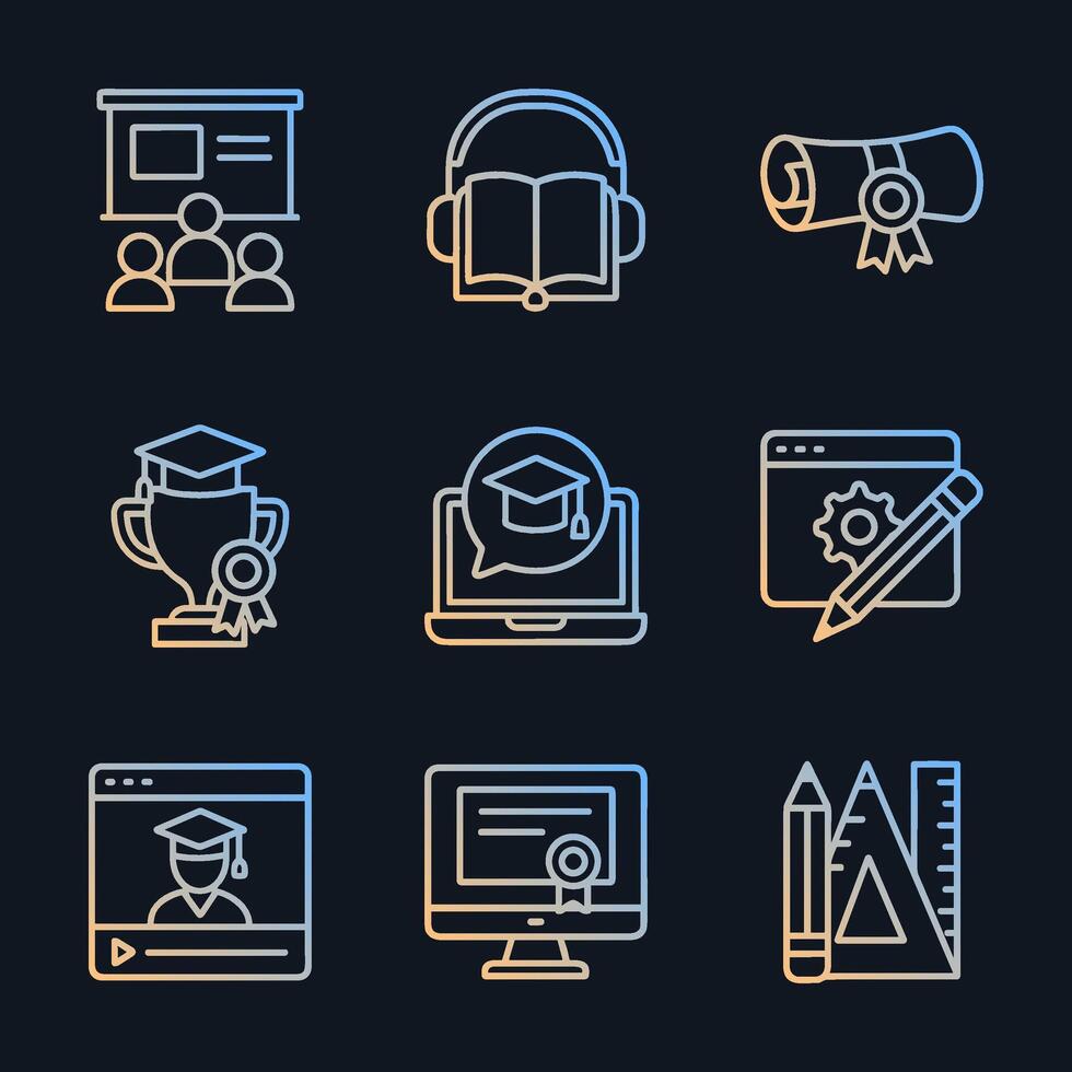 Online education icons learning opportunities outlined. Icon symbol illustration vector