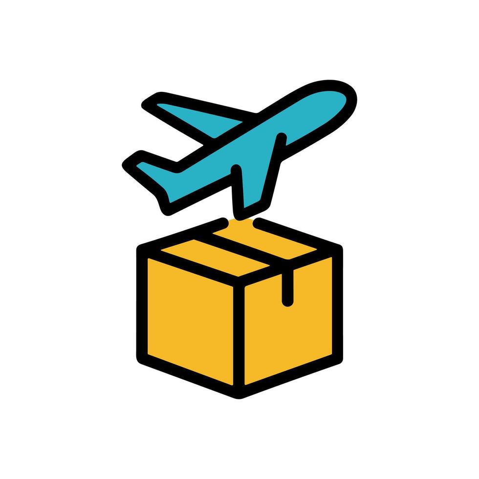 Aircraft delivering package swift transit. Icon symbol illustration vector