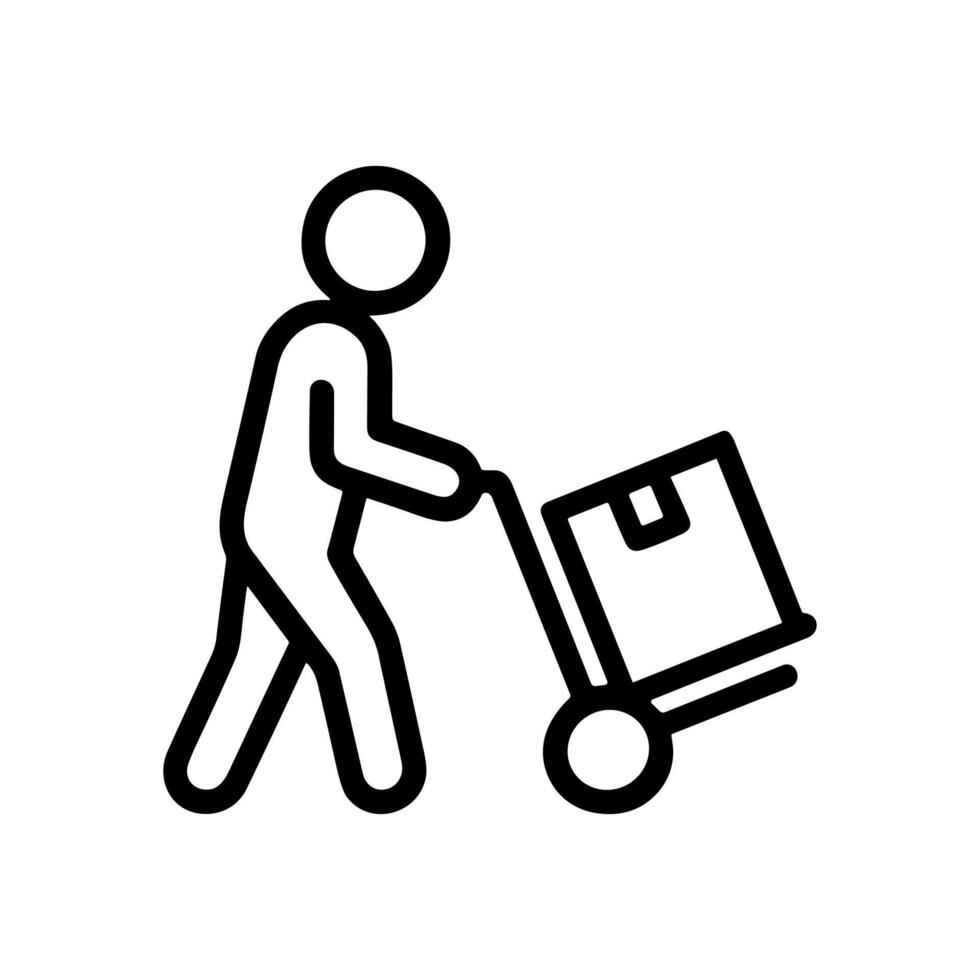 Person pulling cart carrying box. Icon symbol illustration vector