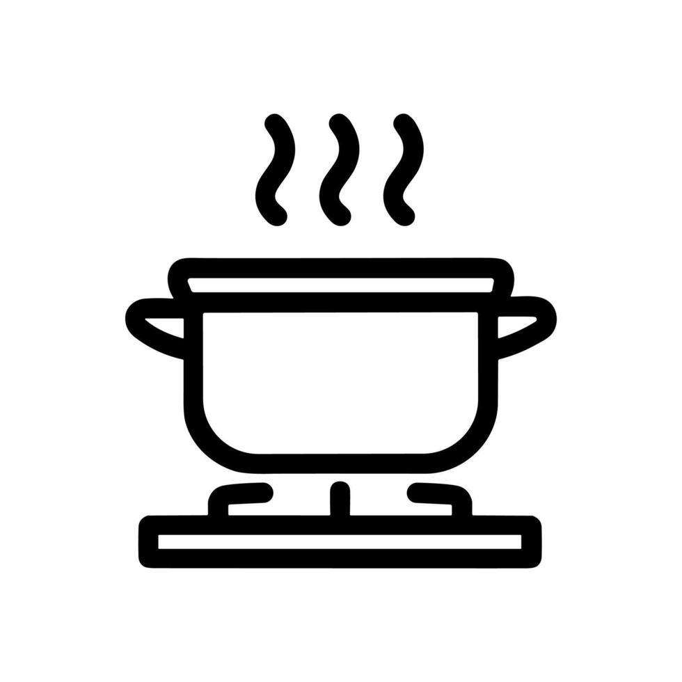 Steaming pot sits on stove top. Icon Symbol Illustration vector