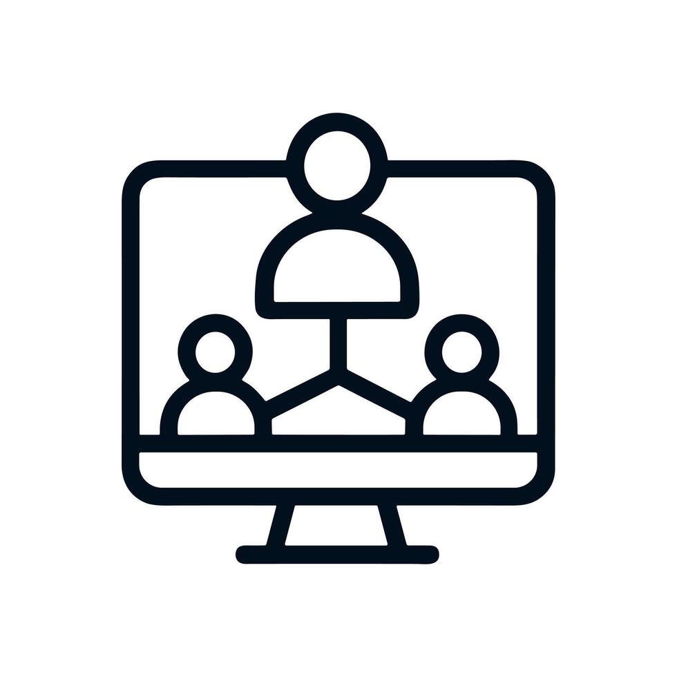 Digital meeting displays interconnected participants. Icon symbol illustration vector