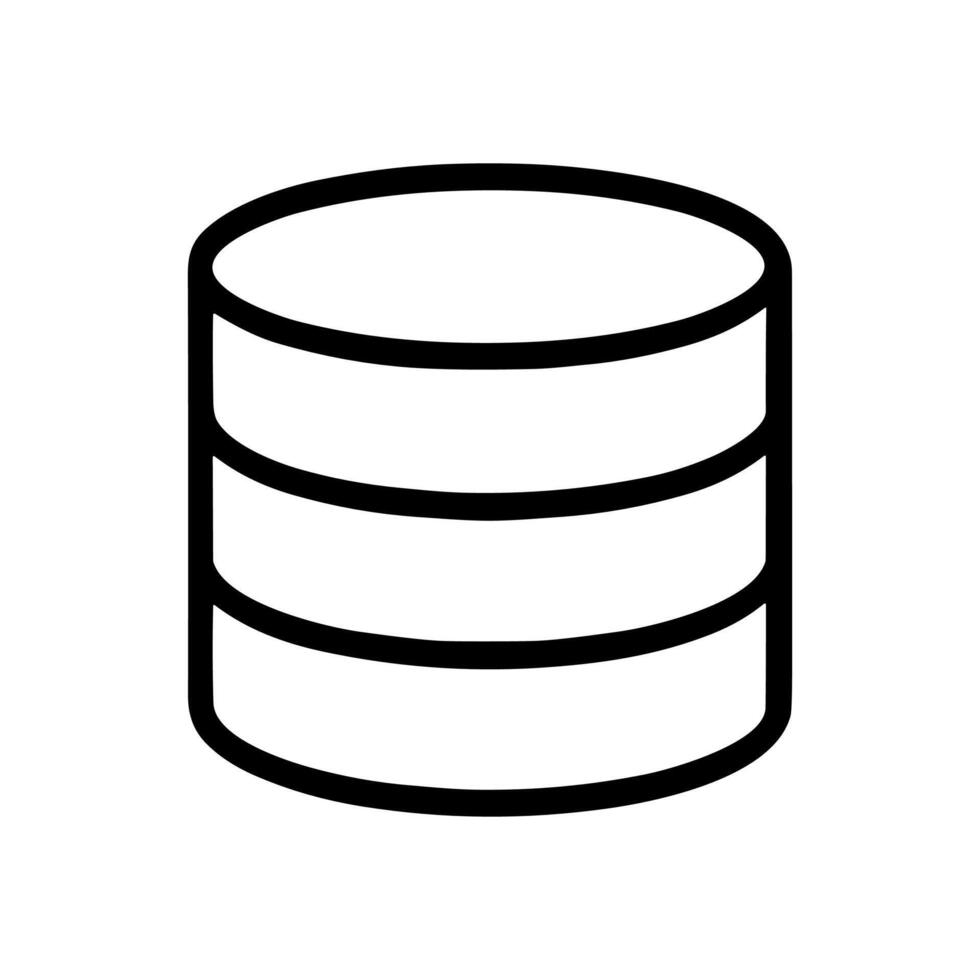 Stacked cylinder outlines depict data storage. Icon Symbol Illustration vector